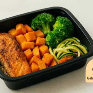 Zalm met Zoete Aardappel, Broccoli & Courgette – Gebalanceerd